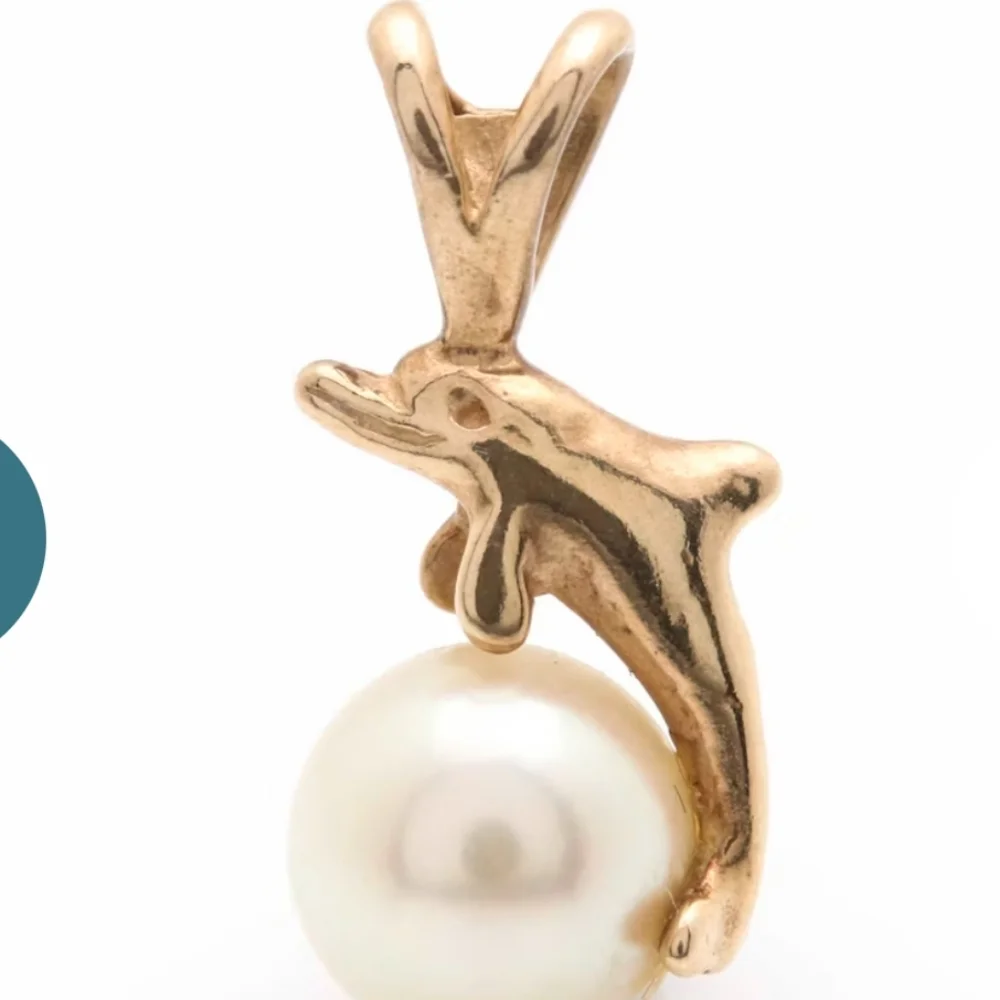 Waylon 14K Dolphin Pearl Pendant - Picture 1 of 14